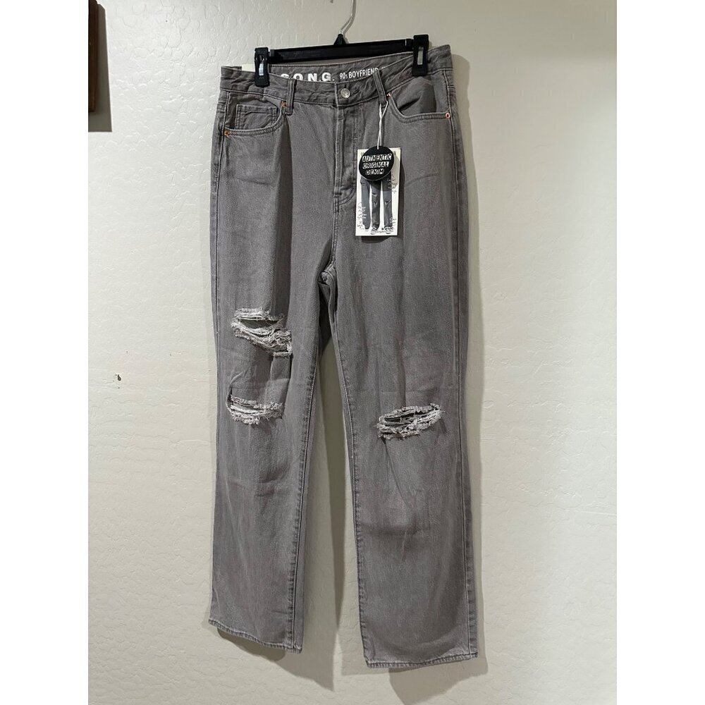 S.O.N.G 90's Boyfriend distressed Jean stovepipe straight button fly size 13/31
